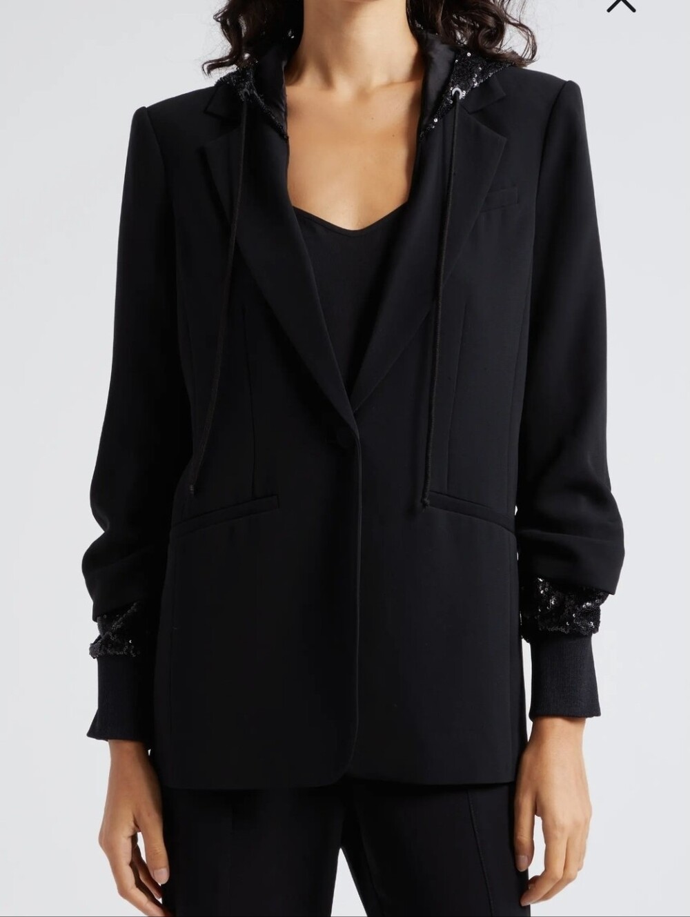 Cinq à Sept Khloe Sequin Hooded Blazer Black Size 6 - Picture 2 of 11